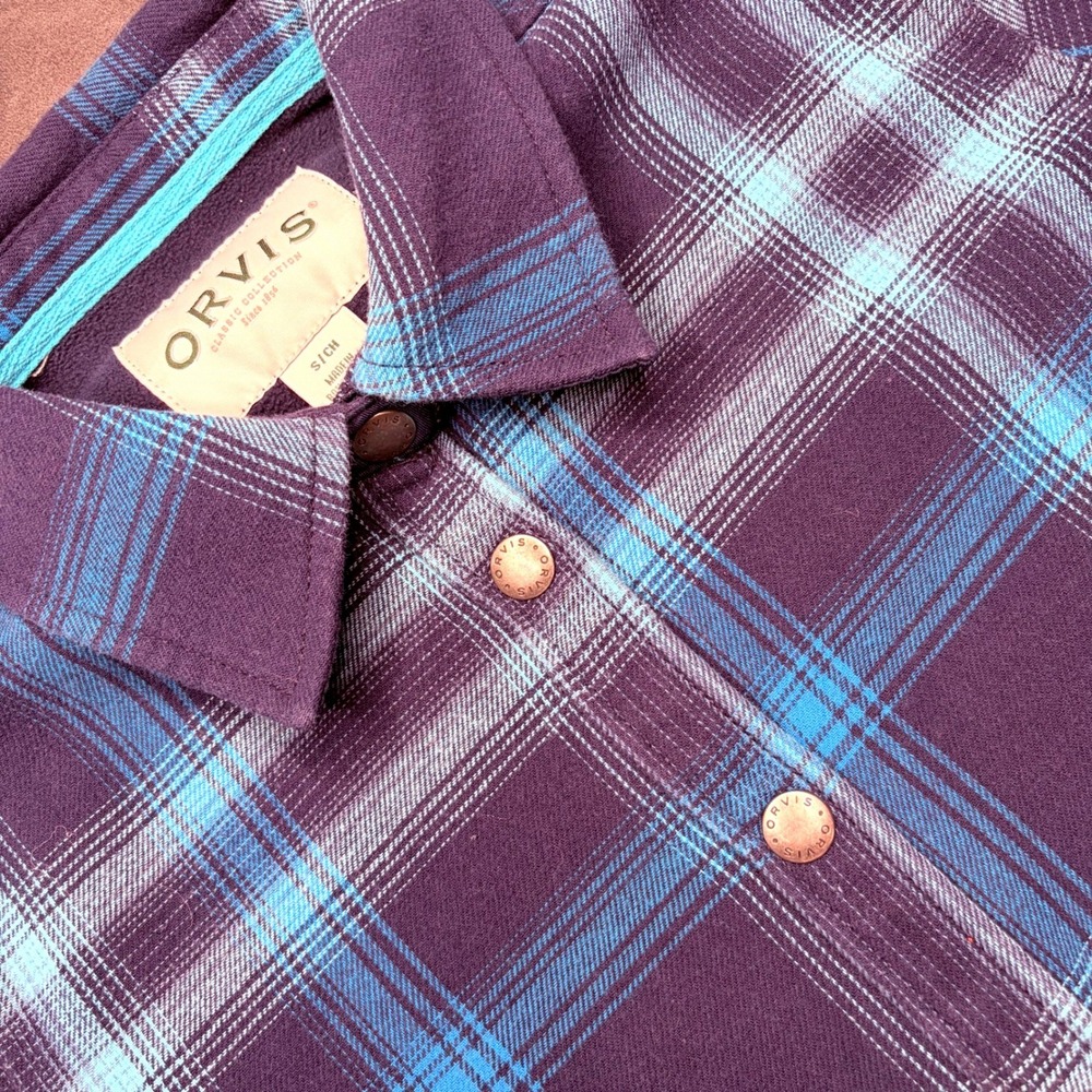 Orvis Shirt Jacket Womens Sz S Blue Plaid Fleece Lined Snap Shacket Cabincore